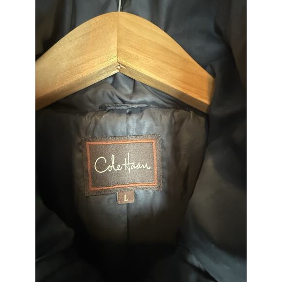 Cole Haan Women's Down Puffer Jacket L Black Long Winter Coat Parka - Picture 3 of 9